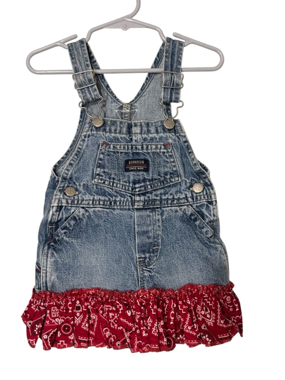 Vintage OshKosh B'gosh Denim Overall Dress with Red Bandana Ruffle